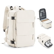 Carry On Airplane Approved Waterproof Travel Backpack, Large Daypack with Shoes Compartment & Laptop Sleeve for Women & Men, Hiking & Casual, Beige Flight Perso