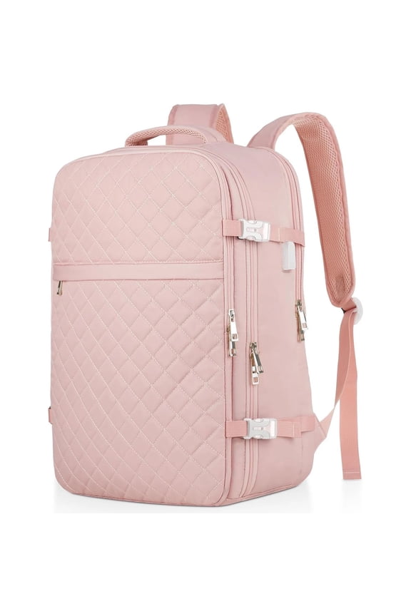 Travel Backpack For Women And Men, 40L Flight Approved Carry On Bag, Water Resistant Large Casual Daypack Fit 17 Inch Laptop with USB Charging Port, The Best Gift Choice, Pink