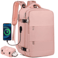 thumbnail image 1 of DAKOMM Travel Backpack for Women Men, Carry On Backpack with USB Charging Port & Shoe Pouch, TSA 17.7 inch Laptop Backpack Flight Approved, Nurse Bag Daypack for Weekender Business Trip Hiking, Pink, 1 of 8