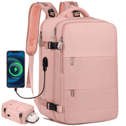 DAKOMM Travel Backpack for Women Men, Carry On Backpack with USB Charging Port & Shoe Pouch, TSA 17.7 inch Laptop Backpack Flight Approved, Nurse Bag Daypack for Weekender Business Trip Hiking, Pink