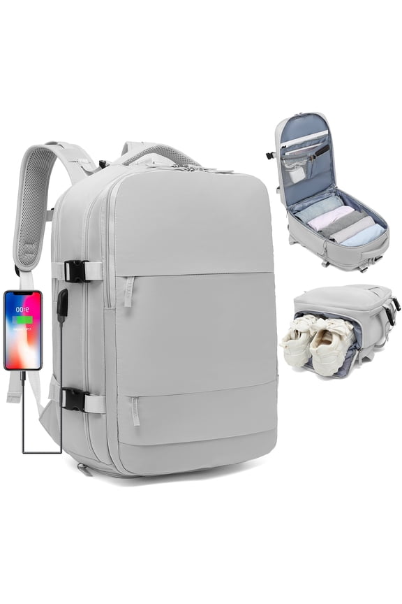 Travel Backpack for Women & Men, Carry-on Luggage Fits 15.6" Laptop , Personal Item Flight Approved Travel Bag Mochila ,Grey