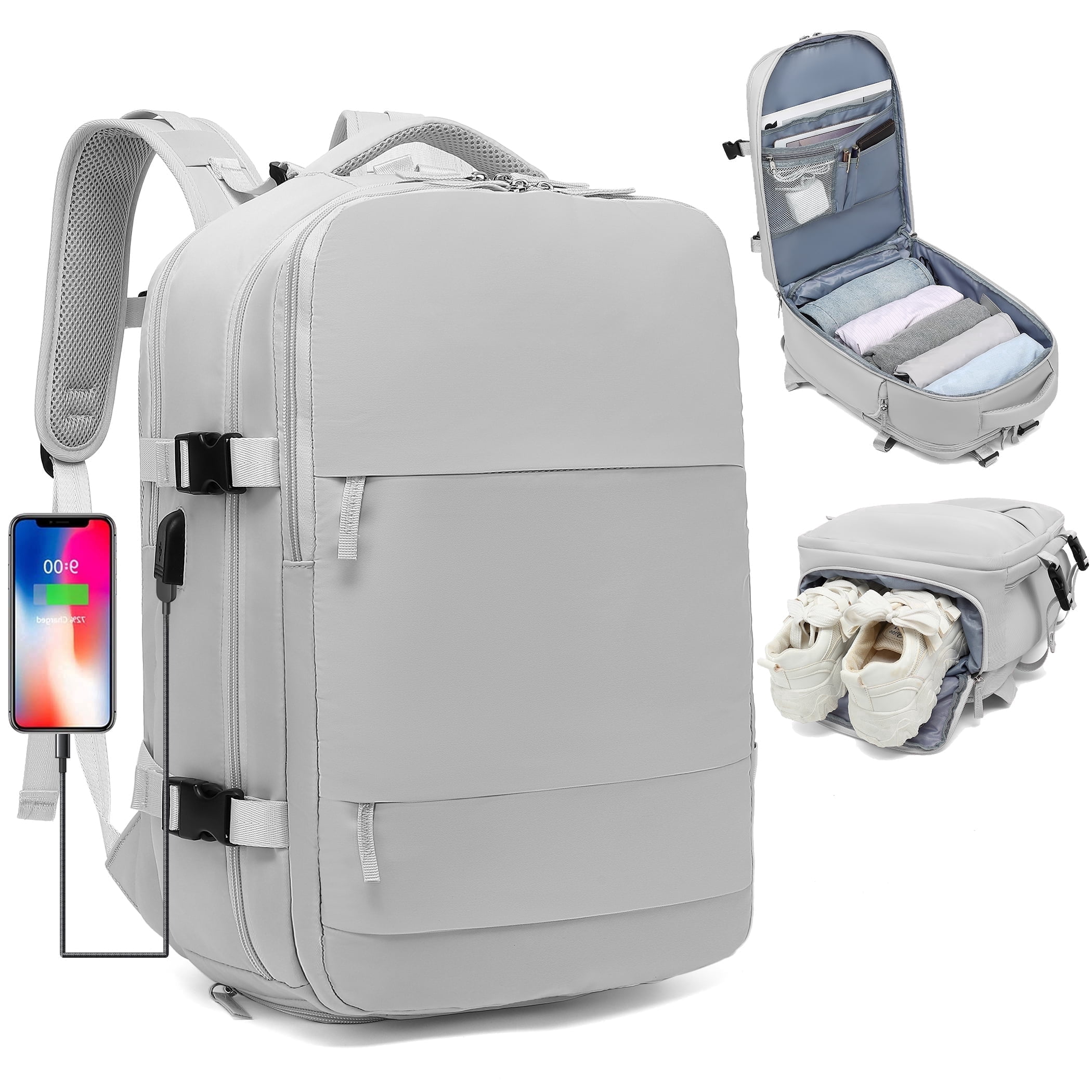 Travel Backpack for Women & Men, Carry-on Luggage Fits 15.6" Laptop , Personal Item Flight Approved Travel Bag Mochila ,Grey