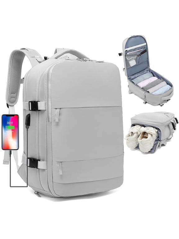 Travel Backpack for Women & Men, Carry-on Luggage Fits 15.6" Laptop , Personal Item Flight Approved Travel Bag Mochila ,Grey