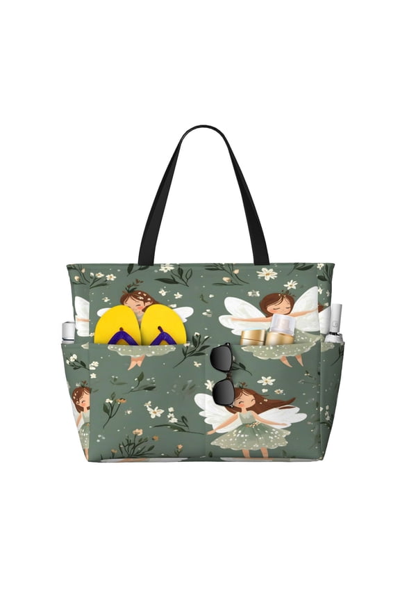 Large Travel Bag Waterproof Beach Bag Lightweight Oversized Tote For The Pool, Gym, Or Overnight Trips, Foldable Carryall Elf And Flower
