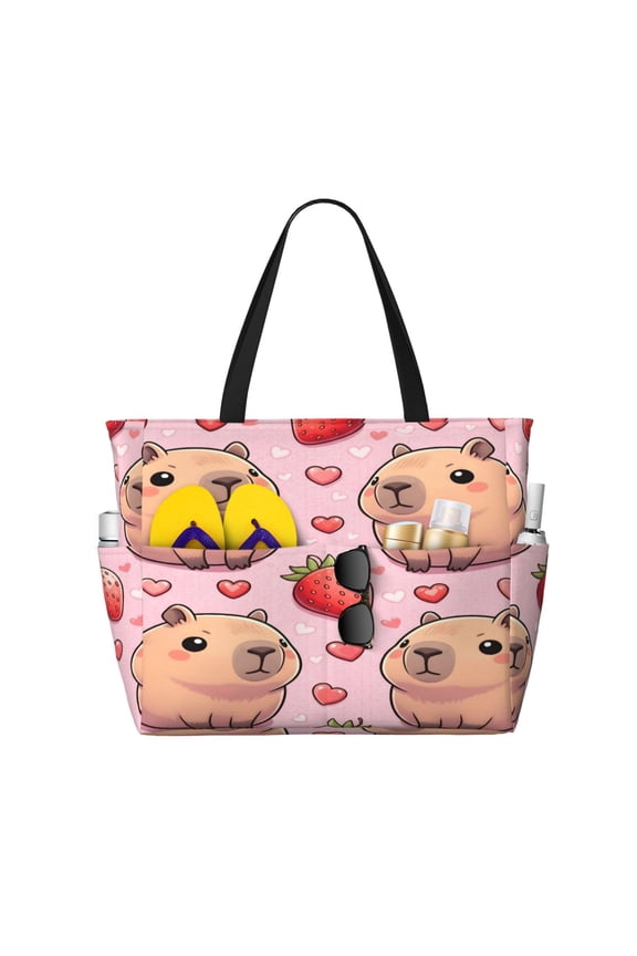 Large Travel Bag Waterproof Beach Bag Lightweight Oversized Tote For The Pool, Gym, Or Overnight Trips, Foldable Carryall Pusheen Capybara Pattern 4