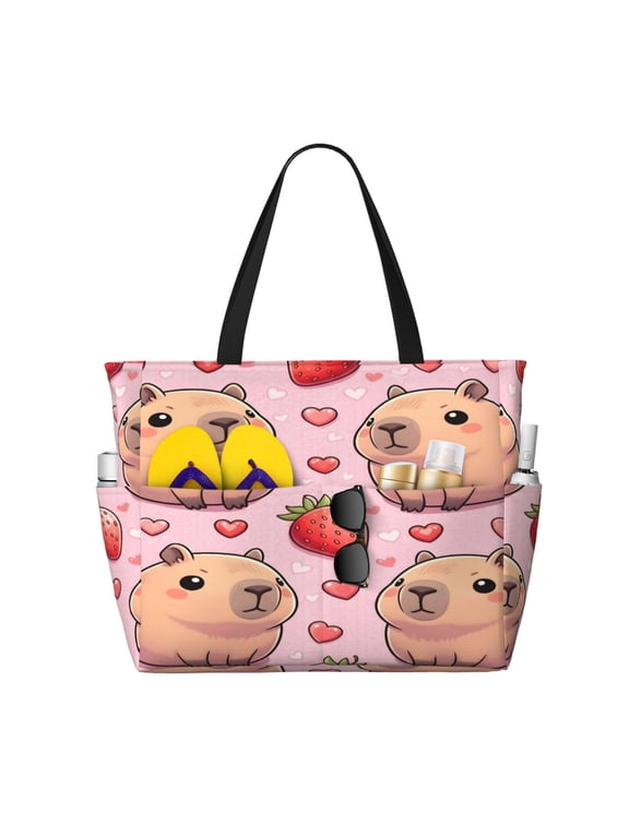 Large Travel Bag Waterproof Beach Bag Lightweight Oversized Tote For The Pool, Gym, Or Overnight Trips, Foldable Carryall Pusheen Capybara Pattern 4