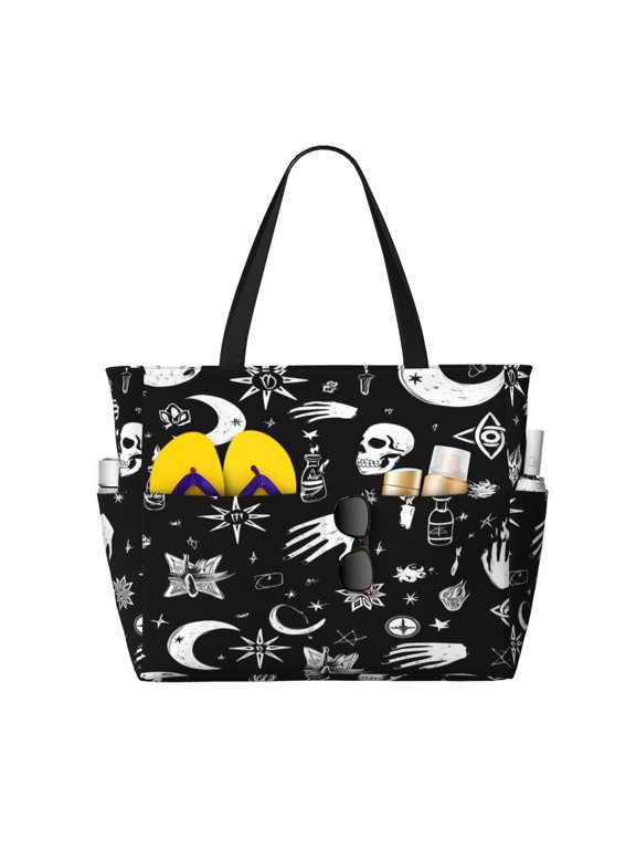 Large Travel Bag Waterproof Beach Bag Lightweight Oversized Tote For The Pool, Gym, Or Overnight Trips, Foldable Carryall Retro Skull Head