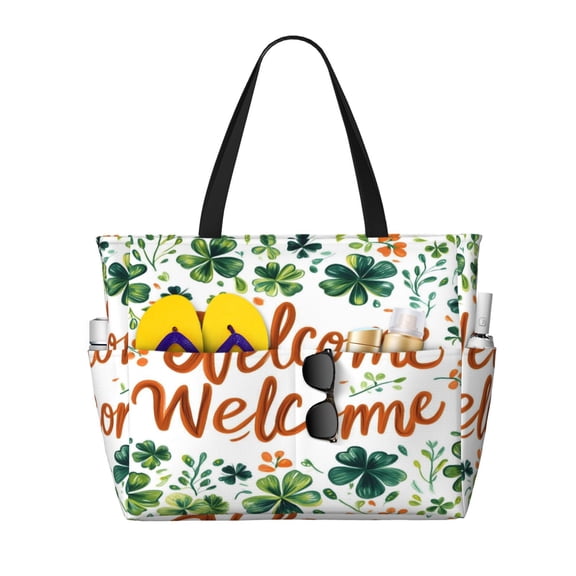 Large Travel Bag Waterproof Beach Bag Lightweight Oversized Tote For The Pool, Gym, Or Overnight Trips, Foldable Carryall St.Patricks Welcome