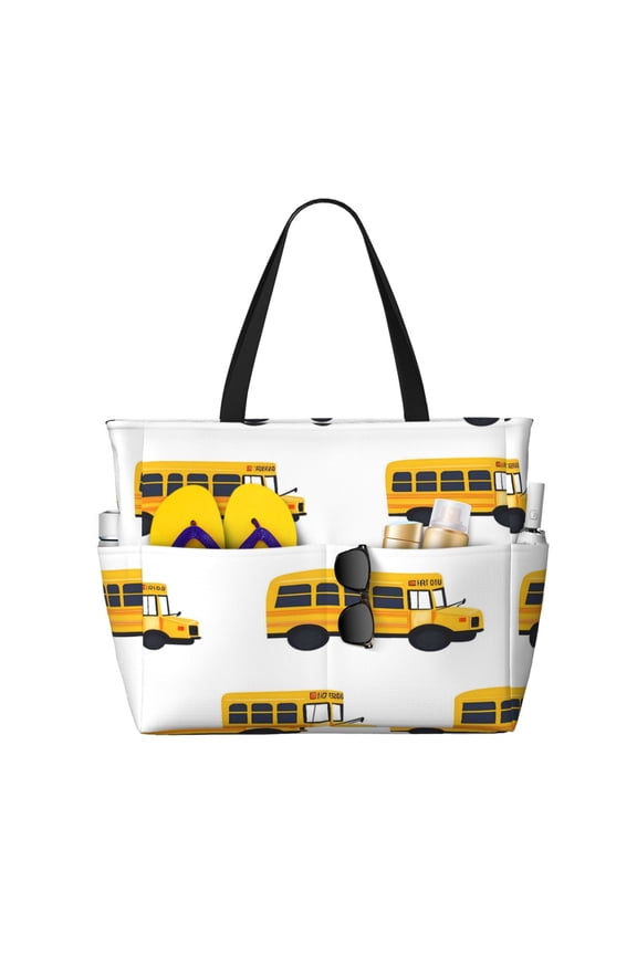 Large Travel Bag Waterproof Beach Bag Lightweight Oversized Tote For The Pool, Gym, Or Overnight Trips, Foldable Carryall Yellow Bus