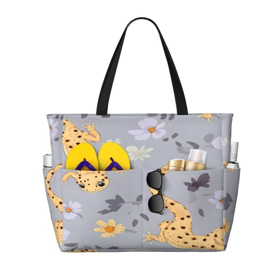 Large Travel Bag Waterproof Beach Bag Lightweight Oversized Tote For The Pool, Gym, Or Overnight Trips, Foldable Carryall Cartoon Leopard Gecko Reptile