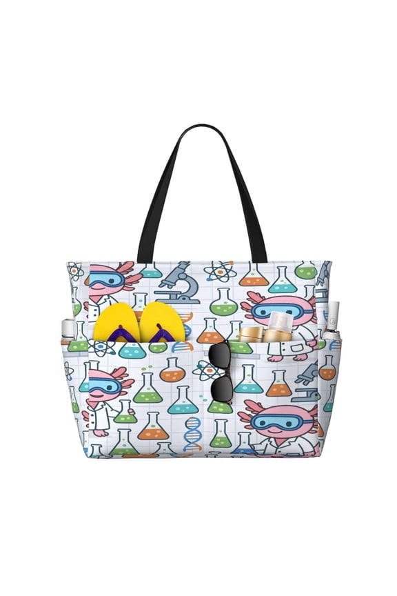 Large Travel Bag Waterproof Beach Bag Lightweight Oversized Tote For The Pool, Gym, Or Overnight Trips, Foldable Carryall Science Lab Axolotls - Educational Play