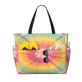 Large Travel Bag Waterproof Beach Bag Lightweight Oversized Tote For The Pool, Gym, Or Overnight Trips, Foldable Carryall Tie-Dye Pattern Bright Colors (2)