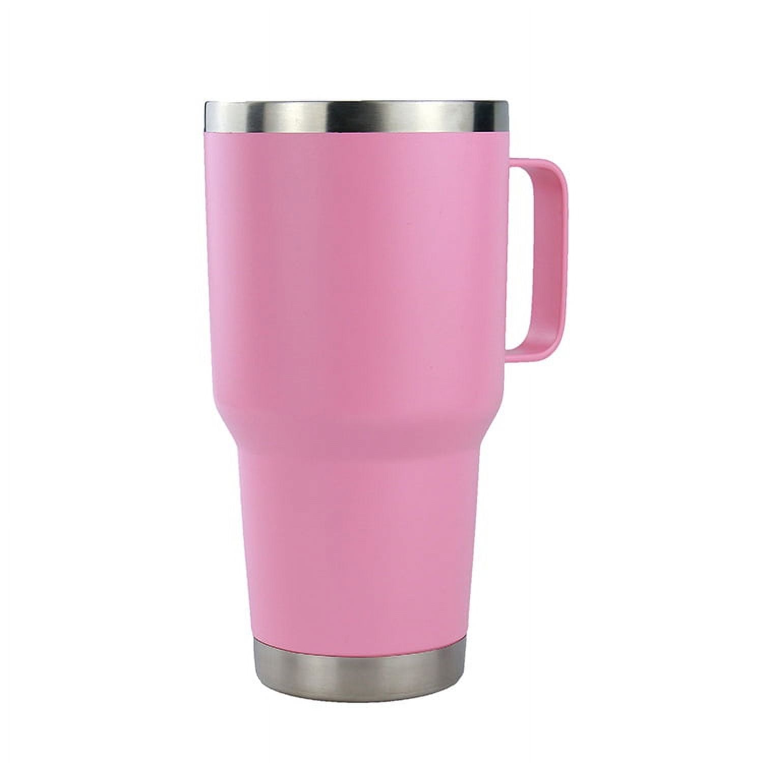 Large Travel Coffee Mug Tumbler with Clear Slide Lid & Handle, Reusable  Vacuum Insulated Double Wall Stainless Steel Thermos, Fits in Cup Holder,  30oz (Pink) 