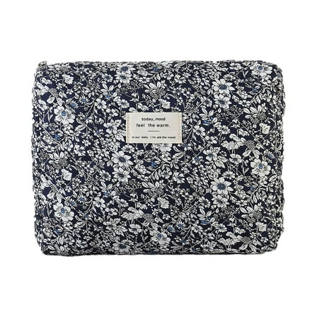 Large Travel Cosmetic Bag Quilted Makeup Organizer Cute Flower Wash Bag for Women and Girls