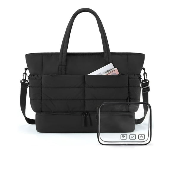 Large Travel Duffel Bag with Shoe Compartment, Puffer Carry-On Gym Weekender Bag for Women, Pink