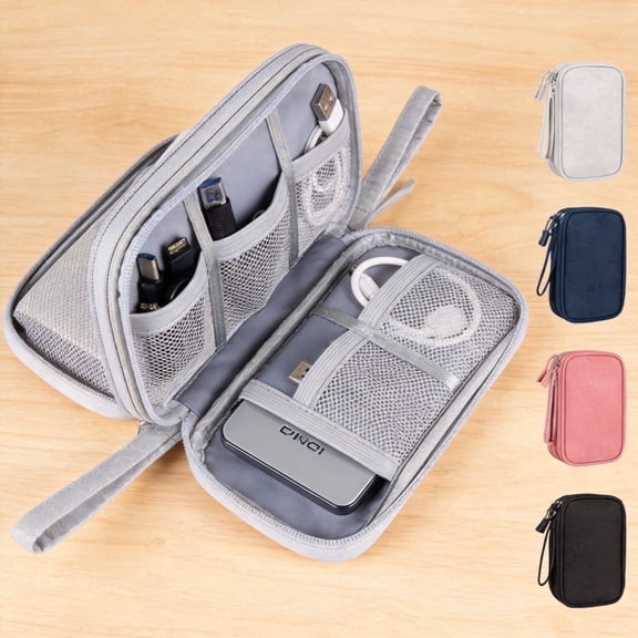 Large Travel Electronics Organizer Case, Waterproof Tech Pouch & Cable Storage Bag for Chargers Power Banks Cords, Essentials Gray