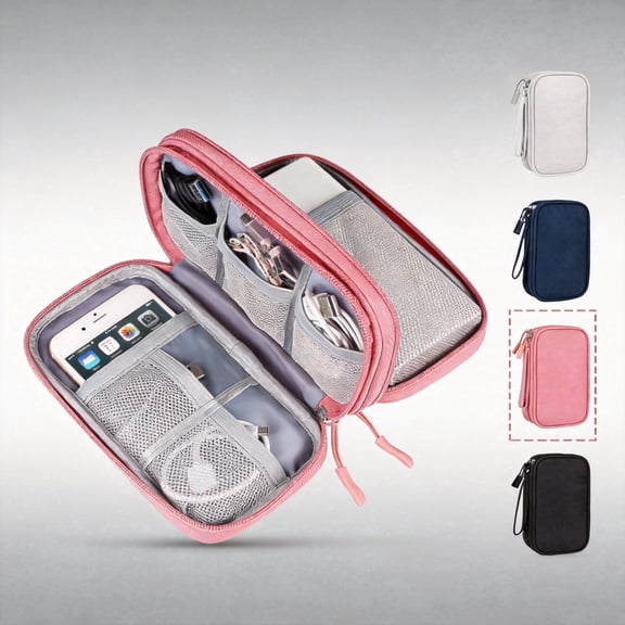 Large Travel Electronics Organizer Case - Waterproof Tech Pouch & Cable Storage Bag for Chargers, Power Banks, and Cords - Deep Storage Travel Essentials Organizer Pink