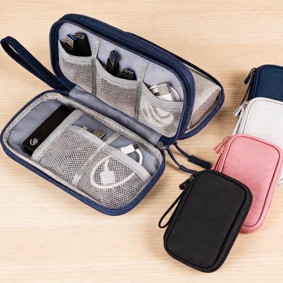 Large Travel Electronics Organizer Case, Waterproof Tech Pouch & Cable Storage Bag for Chargers Power Banks Cords, Essentials Navy Blue