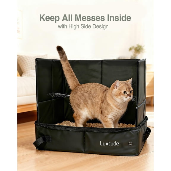 Large Travel Litter Box for Cats, Portable Litter Box with High Side & Hard Bottom, Collapsible for Easy Carrying, No Odor, Waterproof & Leakproof Kitten Case for Car Travelling, Hotel Room