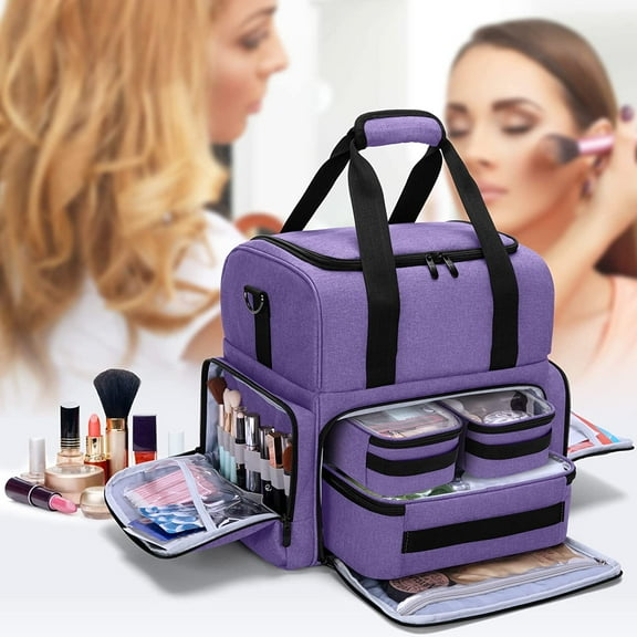 Large Travel Makeup Bag with 3 Removable Pouches, Hair & Tattoo Carrying Case,