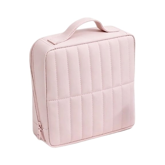 Large Travel Makeup Organizer Cosmetic Bag With Brush Holder Pockets For Holiday Everyday Culture Use,One Size,Pink