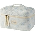 thumbnail image 1 of Large Travel Quilted Makeup Bag for Women, Floral Cotton Cosmetic Bag, Coquette Aesthetic Floral Toiletry Organizer Bag (01Lithtblue-flower), 1 of 6