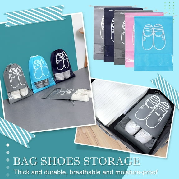 Large Travel Shoe Bag with Drawstring | Non-Woven Portable Shoe Organizer with Transparent Window | Multipurpose Storage for Sneakers & Shoes | 1 Pc 44x32cm