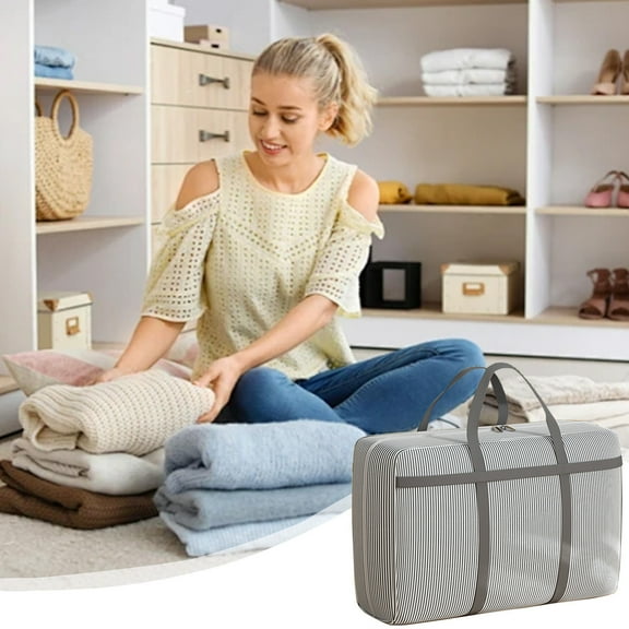 Large Travel Storage Bag, Woven Non-Woven Foldable Organizer for Clothes Blankets, Compression Packing Cube for Suitcase or Moving, 18.90x11.81x9.84in, Gray