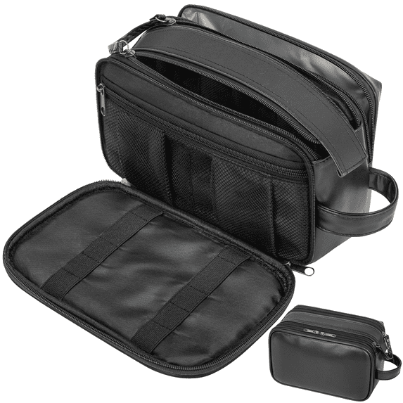 Large Travel Toiletry Bag for Men and Women, PU Leather Water Resistant Shaving Bag for Toiletries Accessories, Hanging Storage Bag Dopp Kit Travel Bag for Cosmetics Toiletries Brushes Tools, Black