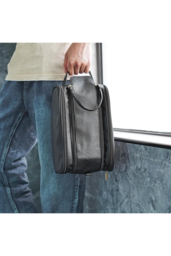 Large Travel Toiletry Bag for Men, Water-Resistant PU Leather Dopp Kit, Multi-Compartment Organizer