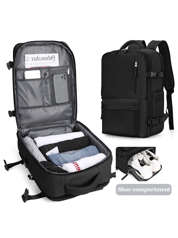 Large Travel backpacks for Adults, Flight Personal Carry on Backpack for Women Men, Approved Airlines Back Pack Carry-ons Mochilas de Viaje, Waterproof Luggage Laptop Backpack Black