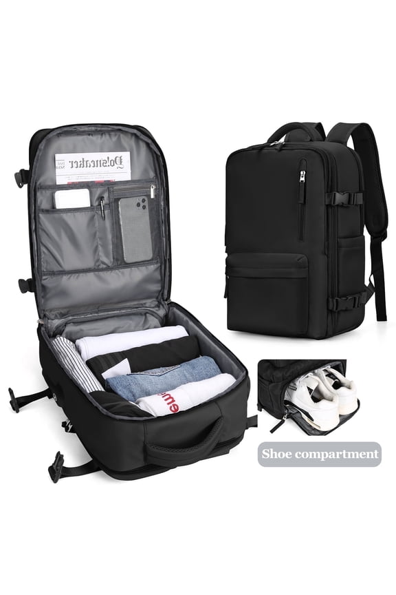 Large Travel backpacks for Adults, Flight Personal Carry on Backpack for Women Men, Approved Airlines Back Pack Carry-ons Mochilas de Viaje, Waterproof Luggage Laptop Backpack Black
