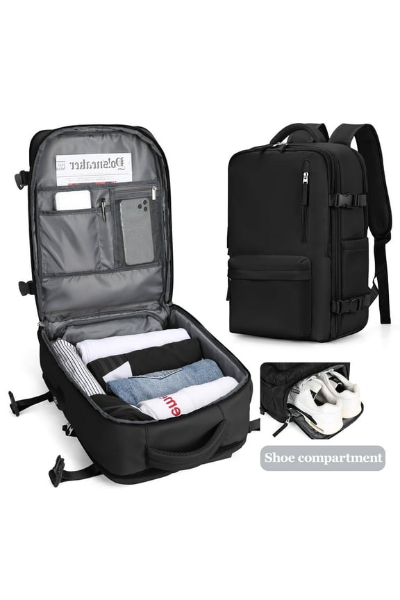 Large Travel backpacks for Adults, Flight Personal Carry on Backpack for Women Men, Approved Airlines Back Pack Carry-ons Mochilas de Viaje, Waterproof Luggage Laptop Backpack Black