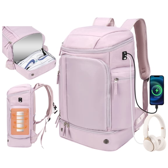 Travel Backpack  for Woman, Water-Resistant College Work Backpack with USB Port, Business Daypack, Purple