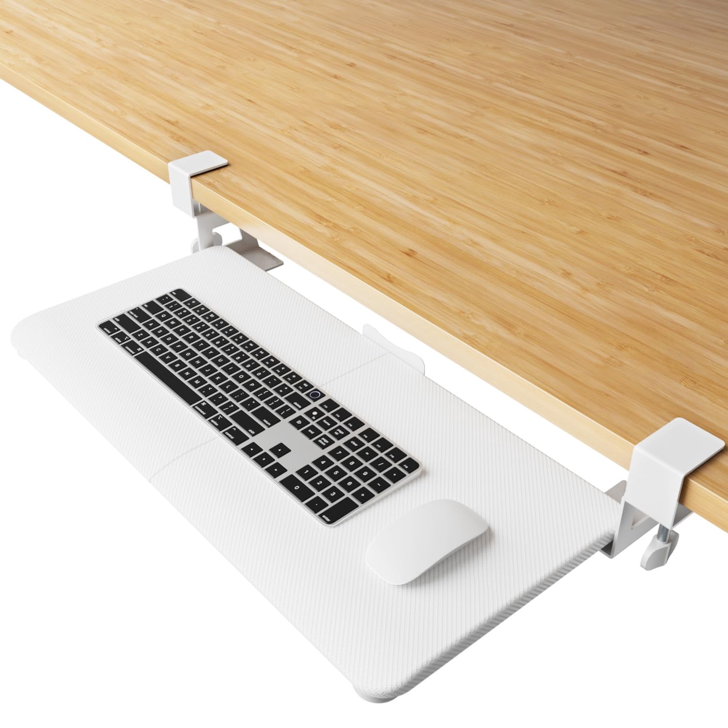 Large Tray Under Desk Slide Out With Extra Sturdy C Clamp Mount System 26'' (30'' Including Clamps) X11 Slide-out Drawer For Typing Mouse White