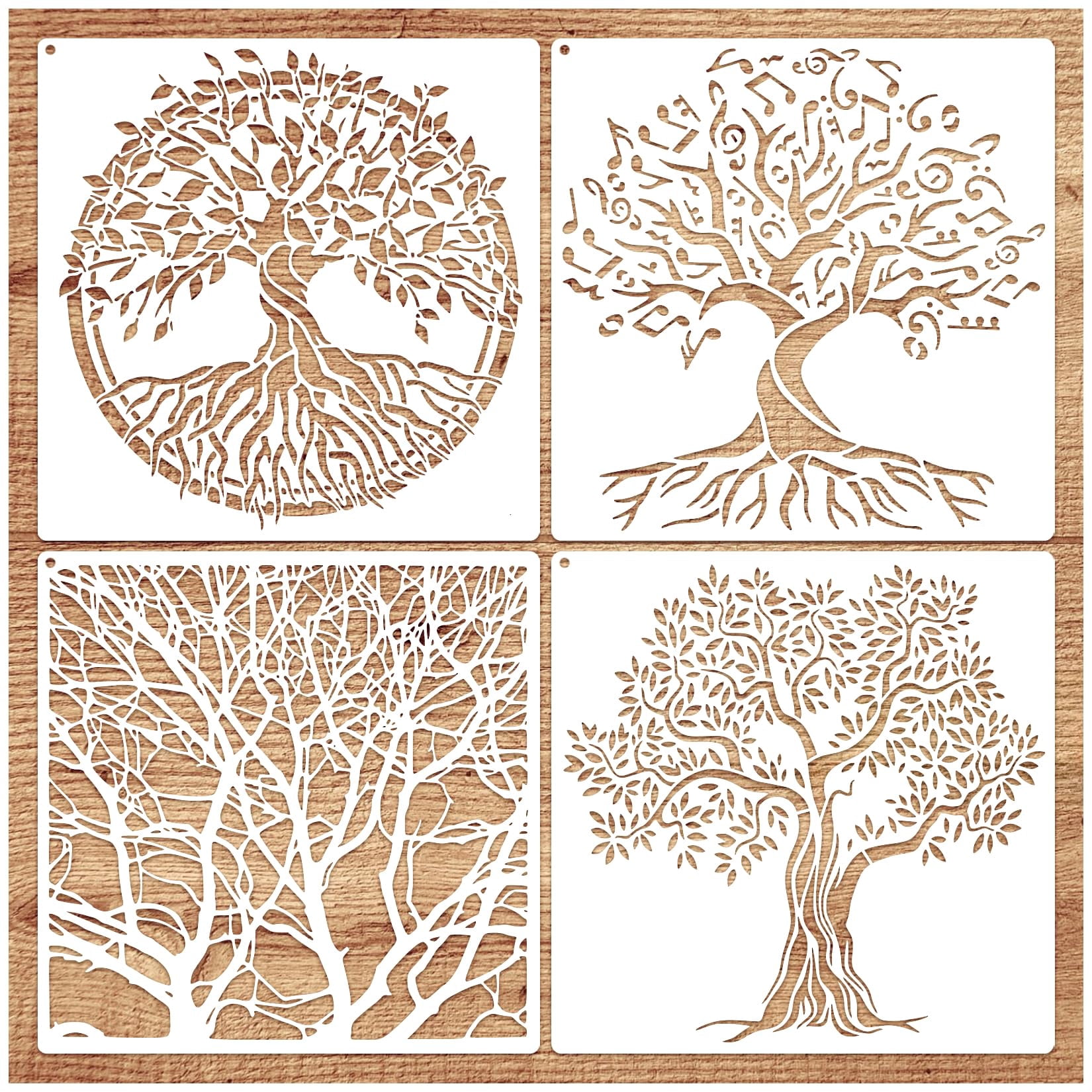 Large Tree Stencils for Wood Painting Reusable Craft Template Set 4