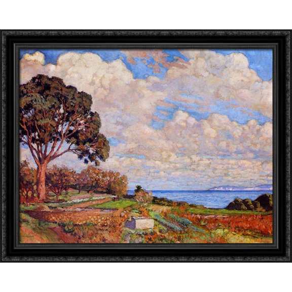 Large Tree near the Sea 34x28 Large Black Ornate Wood Framed Canvas Art by Theo van Rysselberghe