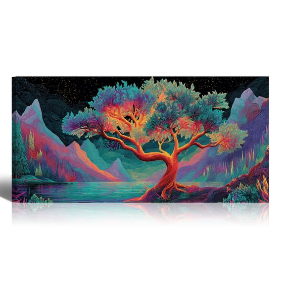 Large Tree of Life Canvas Wall Art, Abstract Canvas Prints Fantasy Landscape Paintings, Oversized Nature Pictures Artwork for Modern Home Decoration