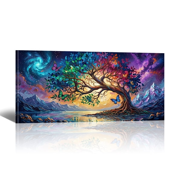 Large Tree of Life Canvas Wall Art - Abstract Canvas Prints with Colorful Leaves Butterflies, Abstract Paintings for Living Room Bedroom Home Decor