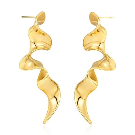 Large Trendy Chunky Spiral 15K Gold Plated/Silver Irregular Abstract Geometric Long Unique Earrings for Women,Statement Modern Cool Twist Fancy Funky Abstract Earrings(Gold)