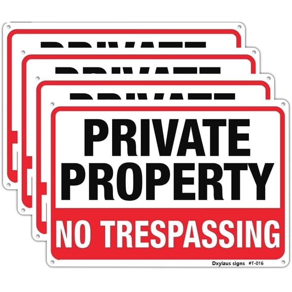 Large No Trespassing Signs Private Property Metal 10x14 Inch Rust Free Aluminum,UV Ink Printing,Durable/Weatherproof Up to 7 Years Outdoor for Home (4-Pack)