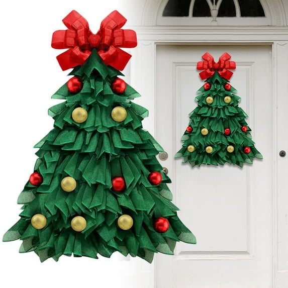 Large Triangle Tree Wreath 24 Inch - Handmade Farmhouse Christmas Decoration for Front Door, Holiday Wall Window Decor Indoor Outdoor Xmas Ornament