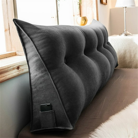 Large Triangular Headboard Pillow, Backrest Positioning Support Bed Bolster Rest Reading Pillow with Removable Cover,100% Linen (Full:24x8x20 Inches)