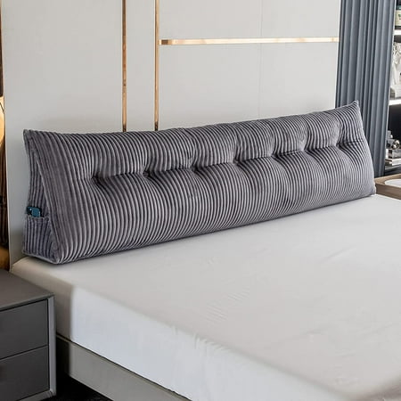 Large Triangular Headboard Wedge Bed Rest Reading Pillow Backrest Positioning Support Bolster Cushion with Removable Cover (Grey, King: 76x8x20 Inches)