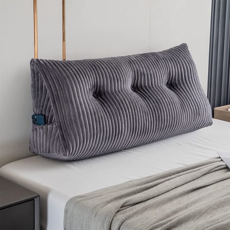 Large Triangular Headboard Wedge Bed Rest Reading Pillow Backrest Positioning Support Bolster Cushion with Removable Cover (Grey, Twin: 39x8x20 Inches)