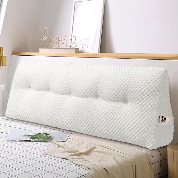 Large Triangular Wedge Pillow for Headboard Support, Soft Backrest Bolster Cushion with Removable Cover, Cal King Size 71x8x20 Inches, White