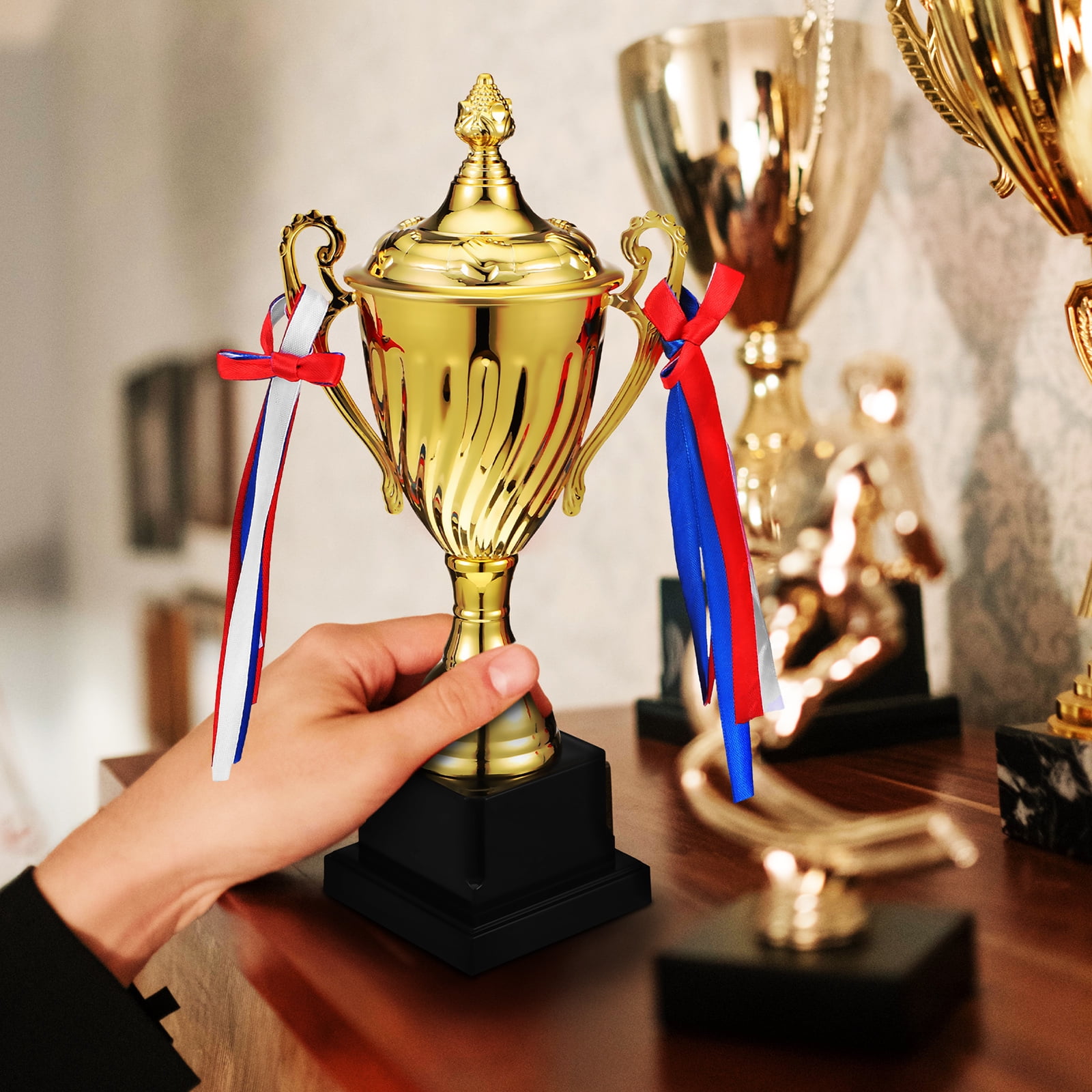 Clispeed Large Metal Trophy Cup with Detailed Carving Design for Sports Awards, Competitions, and Achievement Recognition