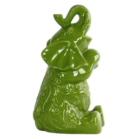 Large Trumpeting and Sitting Up Elephant Figurine in Gloss Green