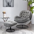 thumbnail image 1 of Large Tufted Accent Egg Chair with Ottoman, Upholstered Chair and Footrest with Metal Round Base, Soft Velvet Fabric Sofa Chair Stool for Living Room Balcony Nursery Bedroom, Gray, 1 of 9