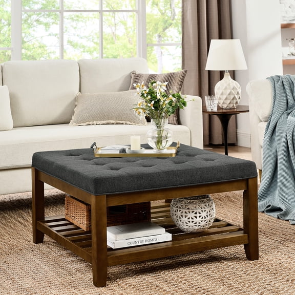 Large Tufted Linen Coffee Table | In Living Room, Multiple Functions and Good Support